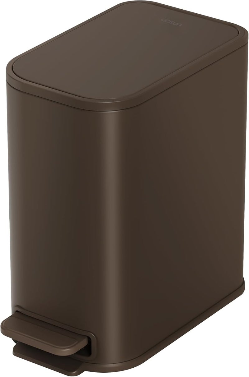 Cesun Small Bathroom Trash Can with Lid Soft Close, Step Pedal, 5 Liter / 1.3 Gallon Stainless Steel Garbage Can with Removable Inner Bucket, Waste Basket for Bathroom, Bedroom (Brown) - Image 1